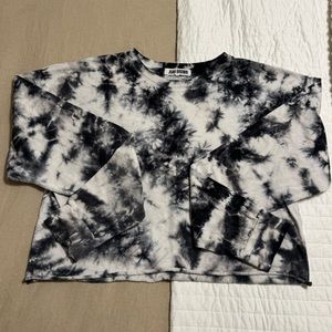 Joah Brown Black & White Tie Dye Crop French Terry Cotton Top O/S